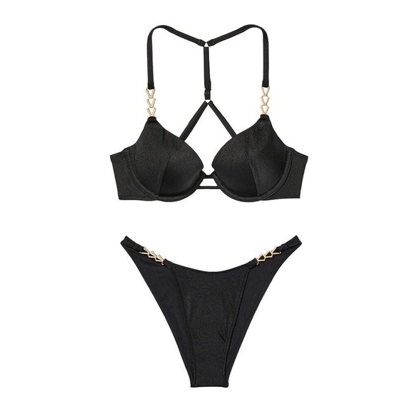 VICTORIA’S SECRET Black Bikini Set Top Bottoms Underwire Push Up 34D / Medium - Picture 10 of 16